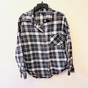 Brandy Melville gray plaid flannel button down shirt one size